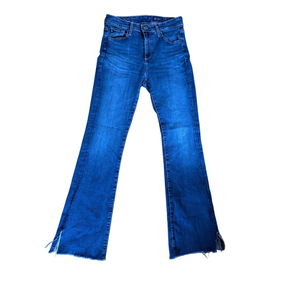 AG Adriano Goldschmied Farrah Boot High Rise Jeans Blue 27x32 Raw Hem Slit